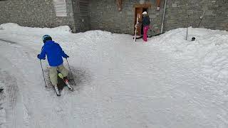 La Plagne  off Bergerie Lift and skiing blue Ecartee with 9 year old son on GoPro POV in April 2022 [upl. by Valentijn]