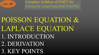 EMFT  Lec 89  Introduction to Poisson Equation Laplace Equation amp Derivation  R K Classes [upl. by Sheaff]