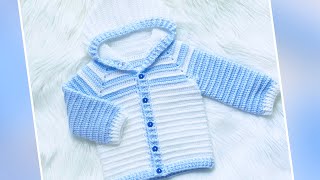 Crochet cardigan sweater hoodie or coat SUPER EASY PATTERN FOR BABY BOYS AND GIRLS James design [upl. by Earased]