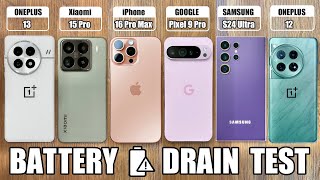 ONEPLUS 13 vs Xiaomi 15 Pro vs iPhone 16 Pro Max  Samsung S24 Ultra  BATTERY DRAIN TEST [upl. by Ahsat]