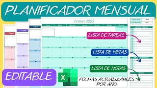 Planificador Mensual📆Editable Perpetuo en Excel✅Calendario Agenda [upl. by Maclay]