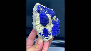 Blue Lazurite on Calcite matrix from Afghanistan [upl. by Atirehgram]