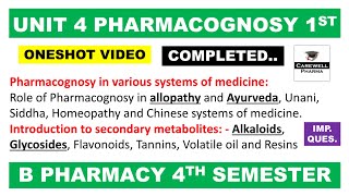 Unit 4 Complete  Pharmacognosy 4th semester  Carewell Pharma [upl. by Amaty]