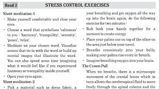 English Std 12  Unit 03  Read  02  Stress Control Exercises  Purvanil Education [upl. by Einre]