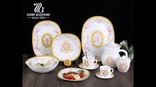 58pcs square shape opal glass dinnerware set with new design 58PCSDINNERSET opalware arcopal [upl. by Haisoj]