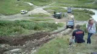 Two Discovery td5s attempt steep hill climb at Bala off road site [upl. by Ahsener549]