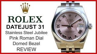 ▶ Rolex Lady Datejust 31 pink roman Dial Steel Jubilee Bracelet domed Bezel  REVIEW 178240 [upl. by Standish]