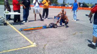 RC 14 Scale Dragster with NOS Nitrostreetscom goes out of control drag race 80mph [upl. by Annay]