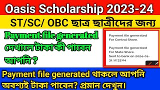 Oasis Scholarship stutas payment file generated 202324। Oasis Scholarship payment update 202324 [upl. by Andriette]