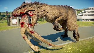 INDOMINUS REX vs INDORAPTOR vs TREX vs SPINOSAURUS DINOSAURS BATTLE  Jurassic World Evolution 2 [upl. by Orthman417]