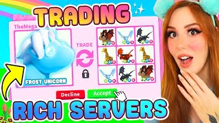 I Traded the FROST UNICORN in MEGA RICH Servers in Roblox Adopt Me [upl. by Yarehs]