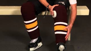 How To Tape Your Shin Pads And Hockey Socks  Howies Hockey Tape [upl. by Paske286]