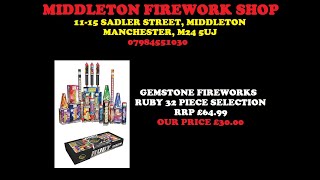 Gemstone Fireworks Ruby 32 piece selection box  £30 At Middleton Firework Shop  unboxing video [upl. by Notsehc]