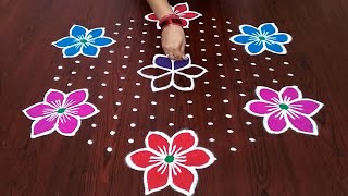 Sankranthi chukkala muggulu 15x8 middle dotssankranthi special flower kolam designs [upl. by Fredrick834]