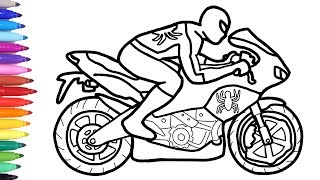 Spiderman Motorcycle Coloring Pages Superheroes Motorbike Bike Coloring Video for Kids [upl. by Lucilla]