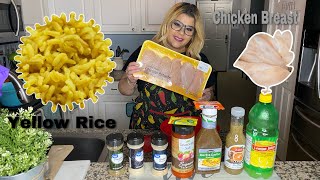 HOW I MAKE CHICKEN BREAST amp YELLOW RICE  SPANISH STYLE [upl. by Hasty730]