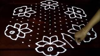 Simple flowers kolam with 158 middle  chukkala muggulu with dots rangoli design [upl. by Esilegna]