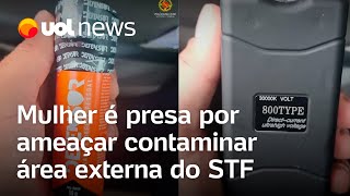 Mulher é presa por ameaça de terrorismo com antraz em área externa do STF no 1 ano do 8 de janeiro [upl. by Iznekcam]