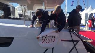 Fountaine Pajot announces name of New 47 sailing catamaran at La Grande Motte 2017 [upl. by Oiliruam]