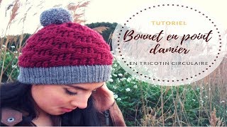 TRICOTER UN BONNET FACILE EN POINT DAMIER OU POINT BASKET [upl. by Nivri]