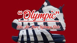 Nike Air More Uptempo Slide “Olympic”  Detailed look  Price [upl. by Turnheim]