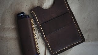 Работа с кожей Картхолдер мини кошелек своими руками Handmade cardholder [upl. by Novrej]