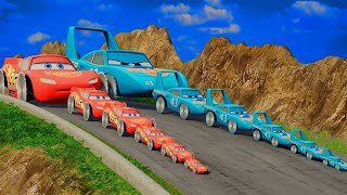 Double Flatbed Trailer Truck vs Speedbumps Train vs Cars BeamngDrive  Flatbed Trailer [upl. by Anrym]