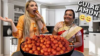 Cooking Gulab Jamun with my Indian MotherInLaw II My Favorite Indian Sweet [upl. by Dulce]