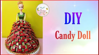 DIY Chocolate Candy DollHow to make candy dress making for Barbie Doll Rukhwat ideas [upl. by Eibob]