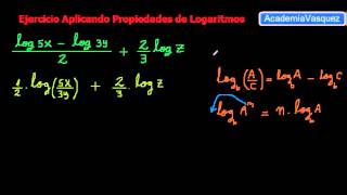 Aplicando Propiedades de Logaritmos Ejercicio 1 [upl. by Baugh671]