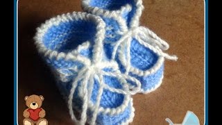 Голубые пинетки спицами Часть 1продолжениеknitting booties for the baby [upl. by Straub949]