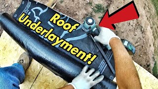 How To Install Roof Underlayment  Rhino Roof Synthetic Underlayment and Hitachi N3808AP Cap Nailer [upl. by Enerahs]