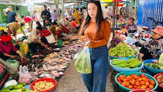 Chhba Ampov Market  Walk into the Bustling Morning Market Exploring the Fresh Food Fruitsamp more [upl. by Ellennoj]