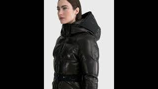 RUDSAK Shiny ADELINE X LUXE CLOUD LEATHER DOWN PUFFER Jacket Hooded Glossy Black Women [upl. by Goldfarb724]