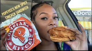 TRYING POPEYES NEW SPICY CHICKEN SANDWICH [upl. by Leopoldine116]