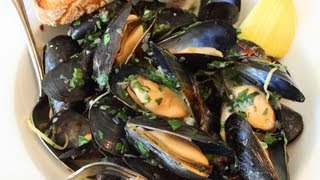 Drunken Mussels Recipe  Mussels Steamed in a Garlic Lemon amp Wine Broth [upl. by Joh430]