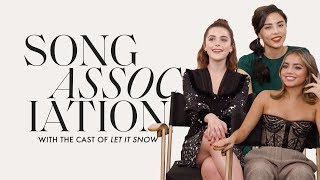 Kiernan Shipka Isabel Merced and Anna Akana quotLet It Snowquot in a Game of Song Association  ELLE [upl. by Rechaba104]