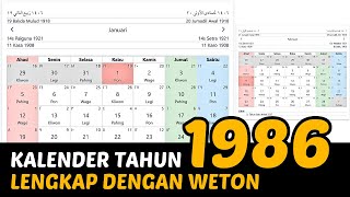 KALENDER TAHUN 1986 LENGKAP DENGAN WETON [upl. by Rekoob176]