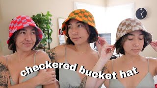 checkered bucket hat tutorial  how to crochet a bucket hat for beginners [upl. by Enahsal]