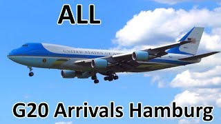 G20 Hamburg  ALL GovernmentPresidential Aircraft Arrivals  Planespotting at Hamburg 2017 [upl. by Siramed]