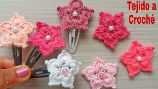 Cómo TEJER mini flores a CROCHEGancho para niñas flower purseHiar Clip Crochet flower crochet [upl. by Eldoree]