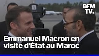 Dîner dÉtat défilé dans la capitaleEmmanuel Macron en visite au Maroc [upl. by Reffineg]