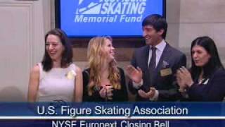 Evan Lysacek Tara Lipinski and Sarah Hughes Ring Closing Bell at NYSE on 21511 [upl. by Okomom]