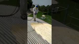 Spray foam applied as Tin shed Insulation cum waterproofing at Indore India9752021666 [upl. by Terrence]