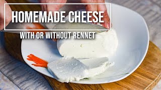 Homemade cheese with or without rennet Homemade unsalted cheese recipe [upl. by Dasi]