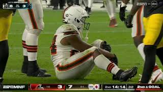 Nick Chubb serious knee injury vs Steelers no replay shown [upl. by Anitnatsnoc354]