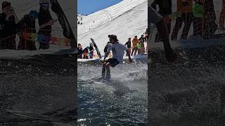 Boys Pond Skim  Water Slide Challenge Grimentz 29 skiing ski switzerland suisse schweiz [upl. by Agbogla]