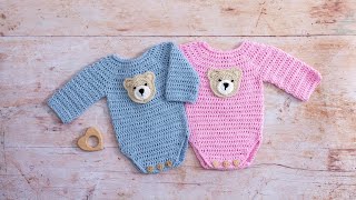 Crochet Baby Onesie Pattern Part 1 of CUTE amp EASY Tutorial [upl. by Griffiths]