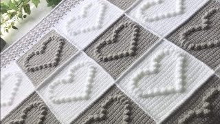 crochet bobblestitch heart sqaure baby blanket  how to join with single crochet also block border [upl. by Tena436]