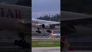 QATAR BOEING 777LR AWESOME LANDING AT ZURICH shorts [upl. by Ahsinhoj]